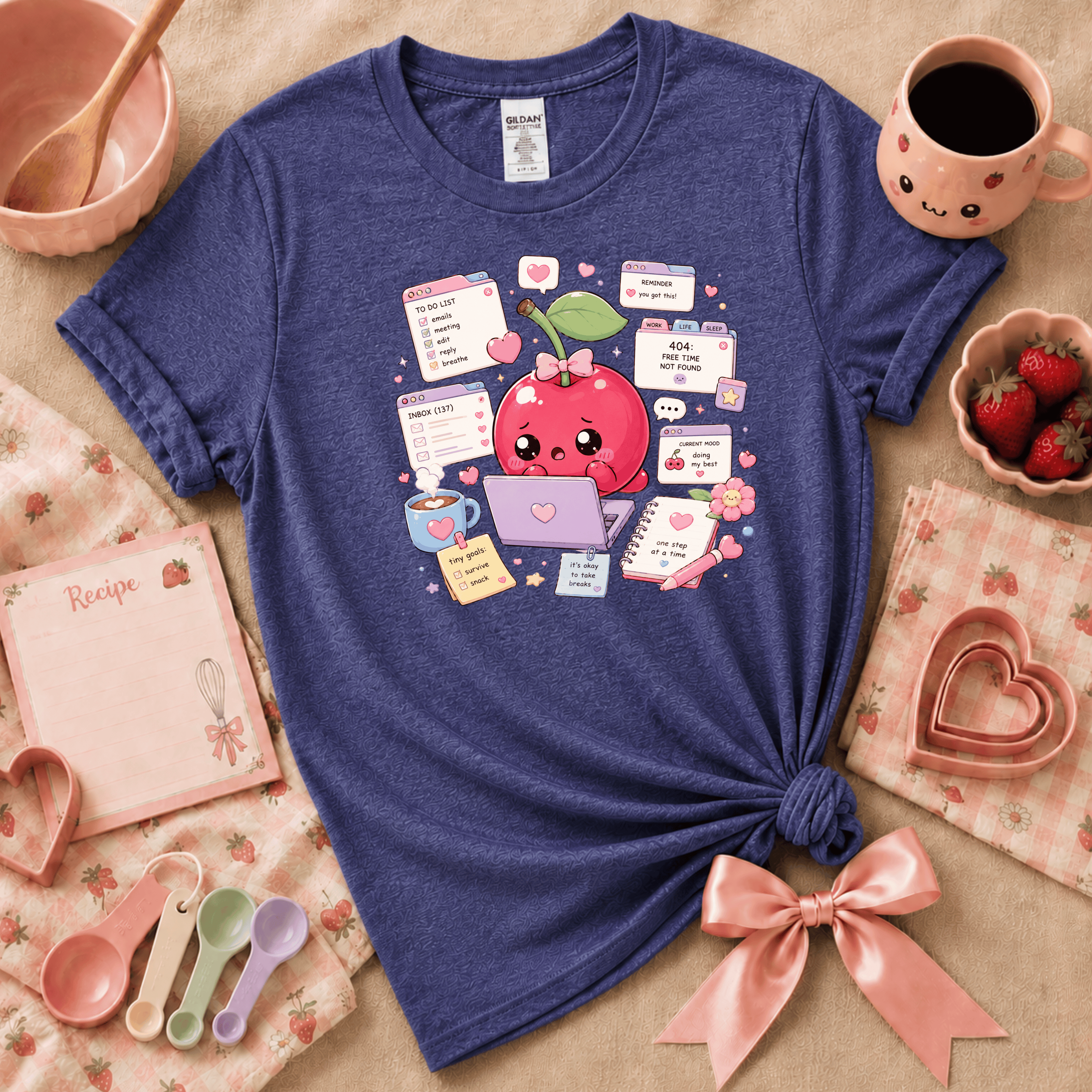 Overwhelmed Cherry | Cute Food Graphic T-Shirt