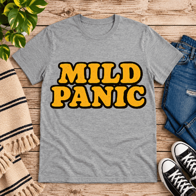 Mild Panic Premium T-Shirt in athletic heather gray, flat lay