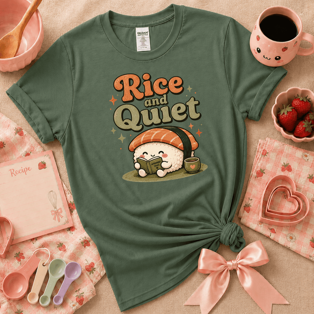 Rice And Quiet | Cute Food Graphic T-Shirt