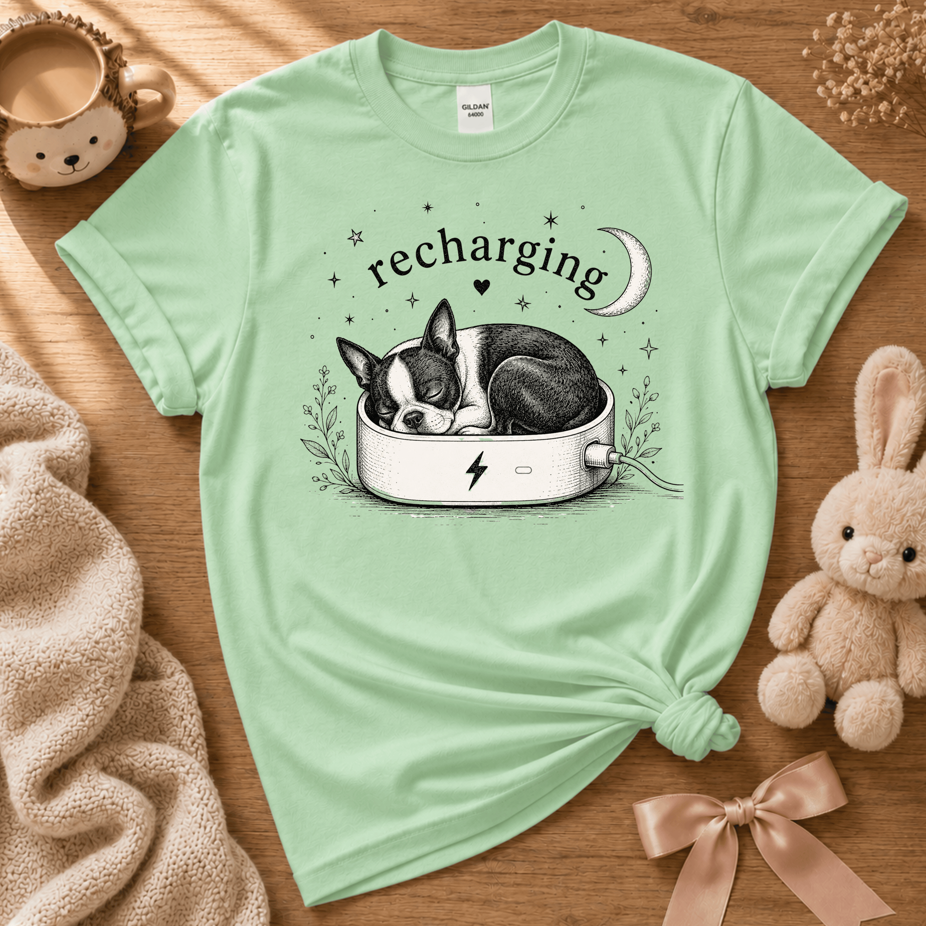 Boston Recharging | Cute Animal Graphic T-Shirt