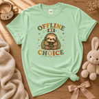 Offline By Choice cute animal graphic t-shirt cozy flat lay in mint green.