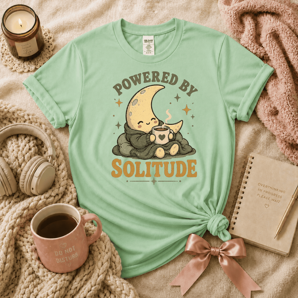 Powered By Solitude | Funny Introvert Graphic T-Shirt