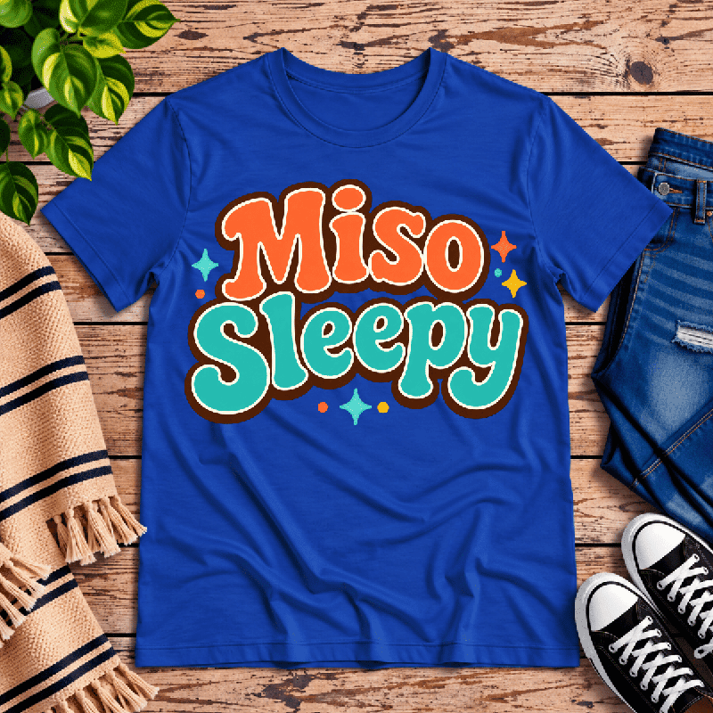 Miso Sleepy Premium T-Shirt in true royal blue, flat lay
