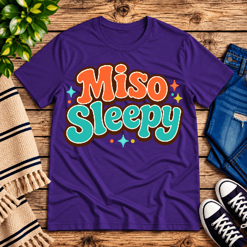 Miso Sleepy Premium T-Shirt in team purple, flat lay