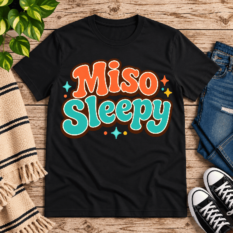 Miso Sleepy Premium T-Shirt in vintage black, flat lay