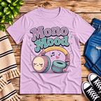 Mono Mood Premium T-Shirt in lilac, flat lay with cartoon headphones and music notes graphic