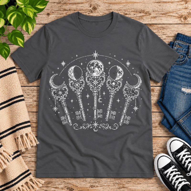 Moon Phase Keys Premium T-Shirt in asphalt gray, flat lay