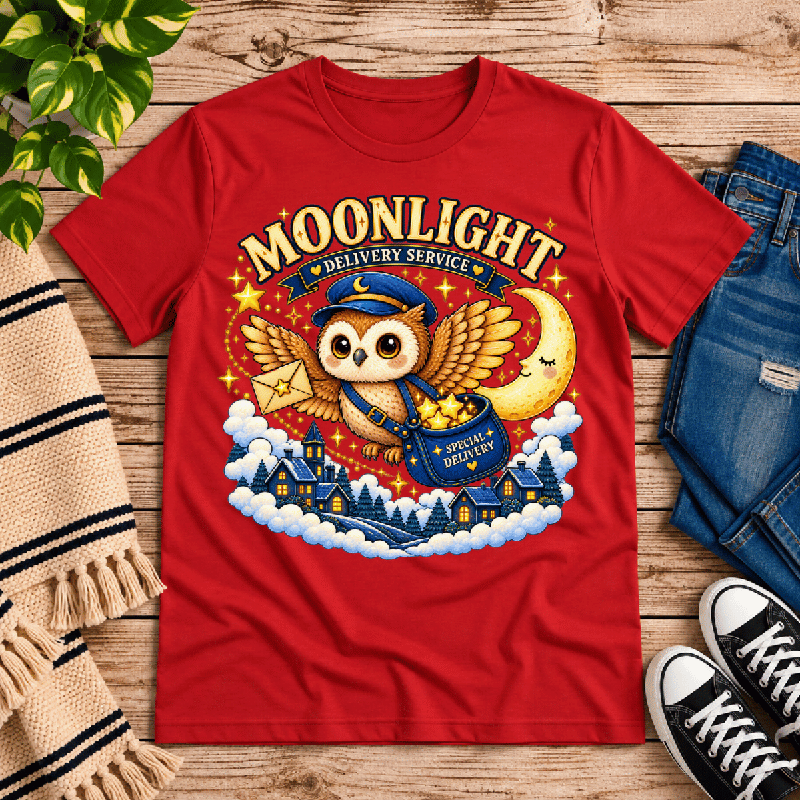 Moonlight Delivery Premium T-Shirt in red, flat lay