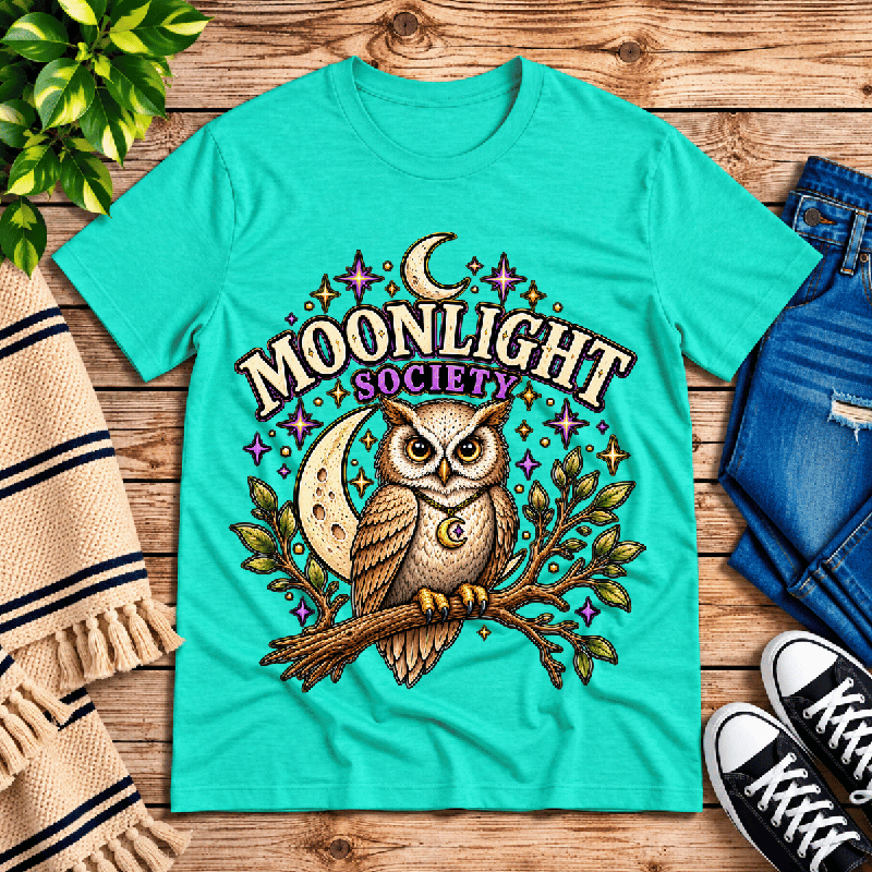 Moonlight Society Premium T-Shirt in heather sea green, flat lay