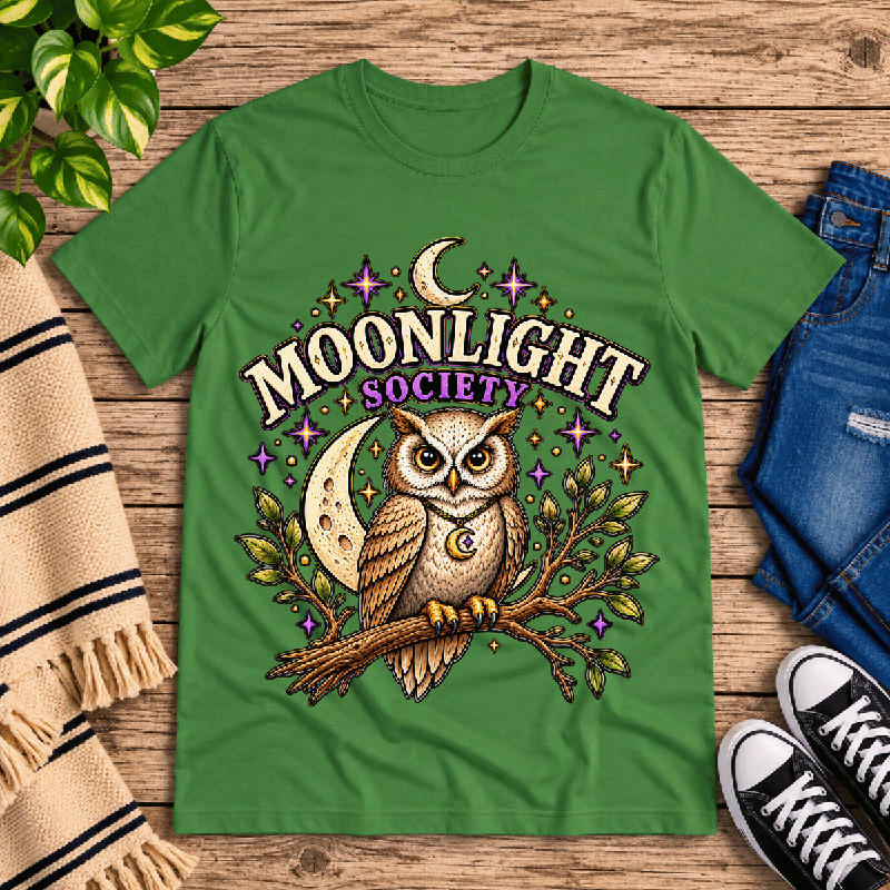 Moonlight Society Premium T-Shirt in leaf green, flat lay