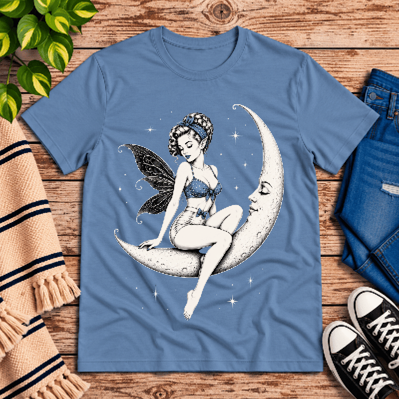 Moonlit Fairy Premium T-Shirt in steel blue, flat lay