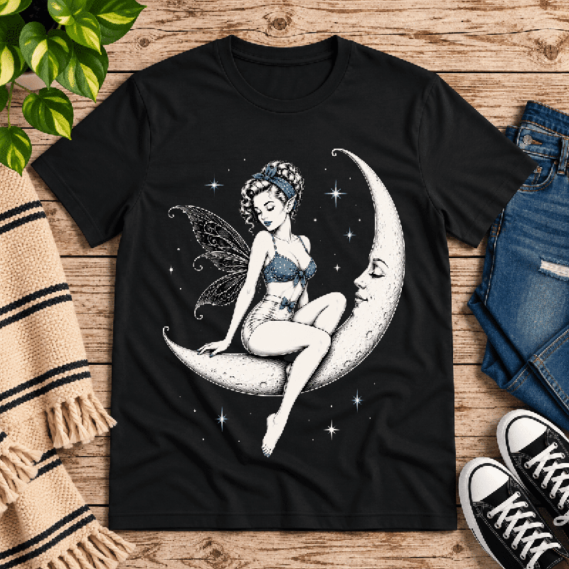 Moonlit Fairy Premium T-Shirt in vintage black, flat lay
