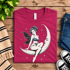Moonlit Fairy Premium T-Shirt in berry, folded close-up with neck tag showing