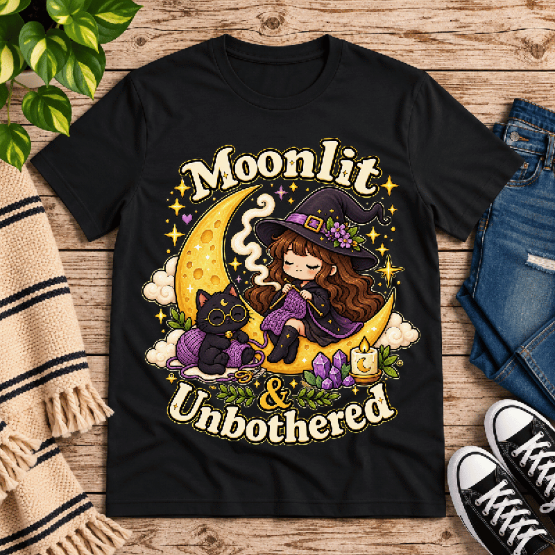 Moonlit & Unbothered Premium T-Shirt in vintage black, flat lay
