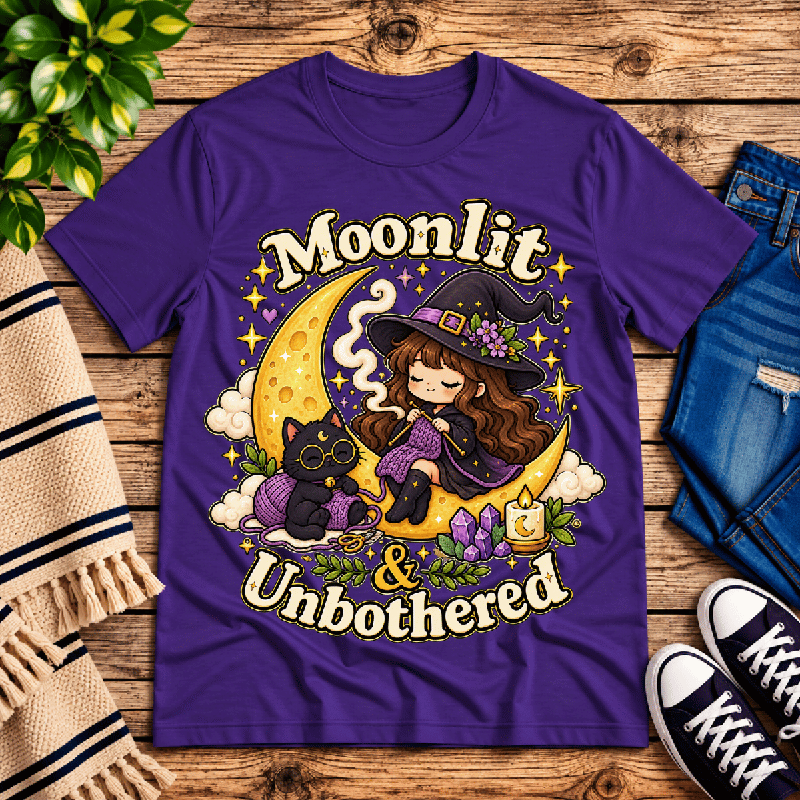 Moonlit & Unbothered Premium T-Shirt in team purple, flat lay
