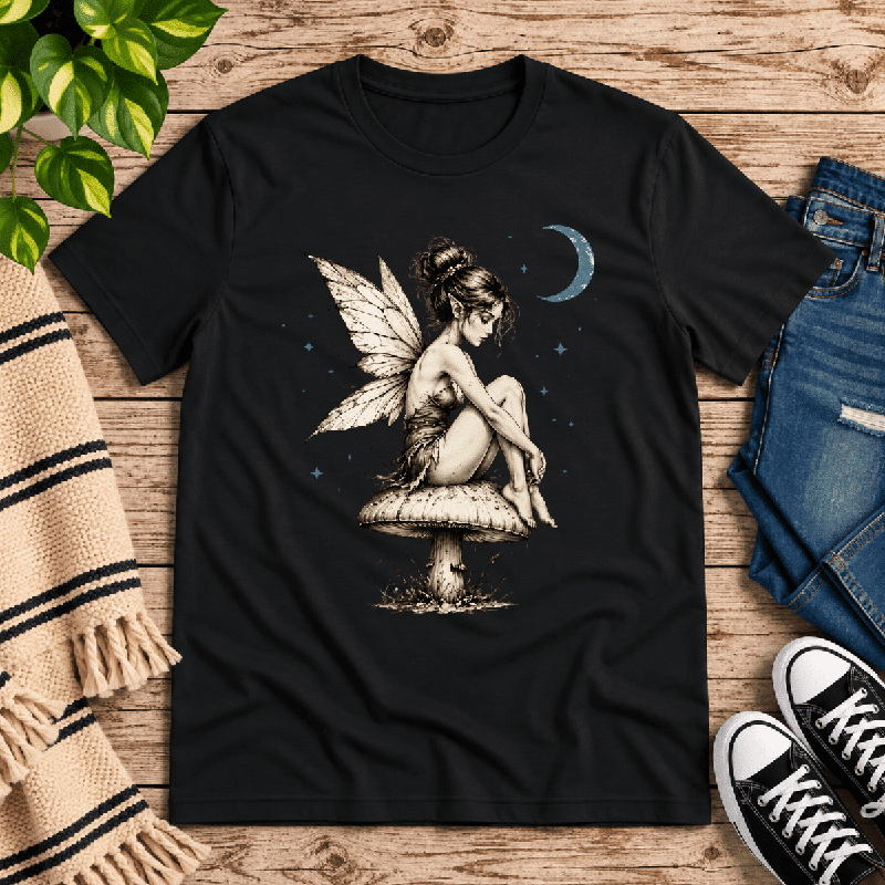 Mushroom Fairy Premium T-Shirt in vintage black, flat lay