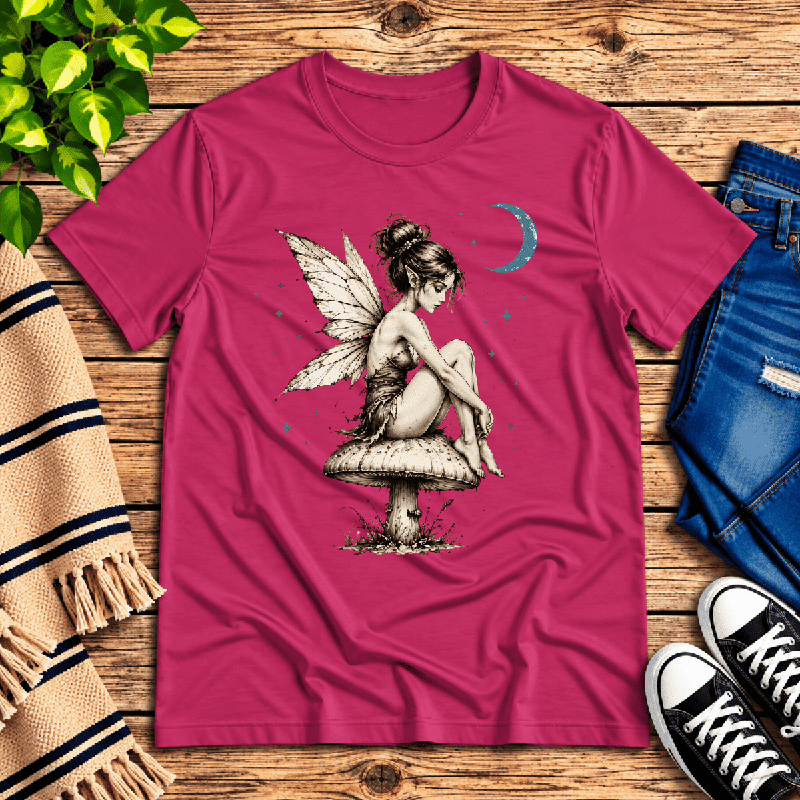 Mushroom Fairy Premium T-Shirt in charity pink, flat lay