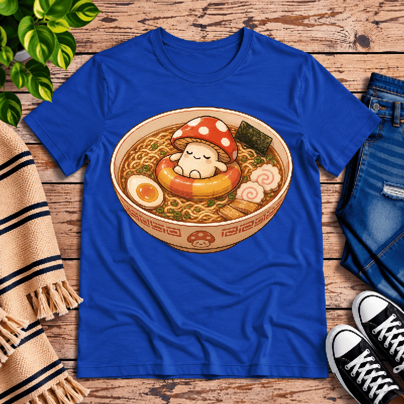 Mushroom Float Premium T-Shirt in true royal blue, flat lay
