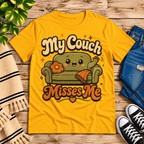 My Couch Misses Me Premium T-Shirt in gold, flat lay
