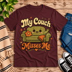 My Couch Misses Me Premium T-Shirt in maroon, flat lay