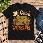 My Couch Misses Me Premium T-Shirt in vintage black, flat lay