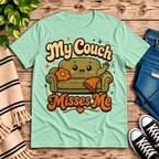 My Couch Misses Me Premium T-Shirt in mint, flat lay
