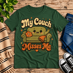 My Couch Misses Me Premium T-Shirt in evergreen, flat lay