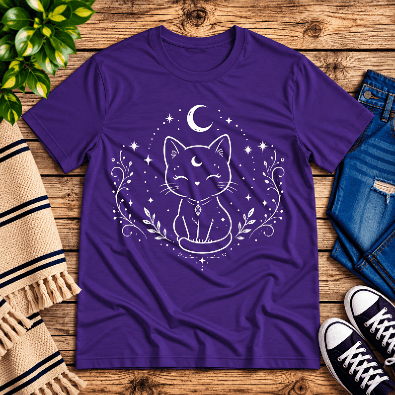 Mystical Cat Premium T-Shirt in team purple, flat lay