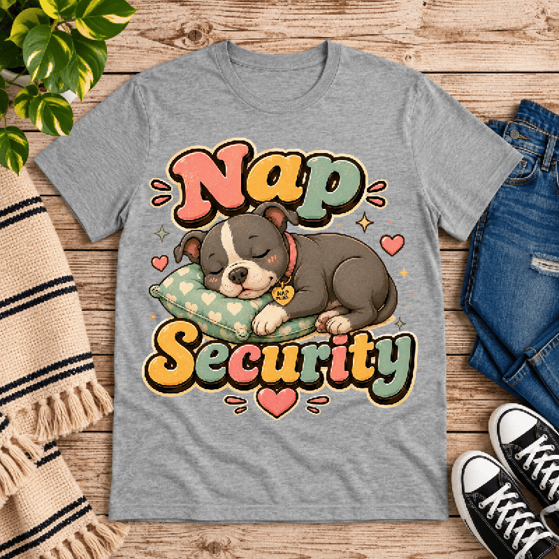 Nap Security Premium T-Shirt in athletic heather gray, flat lay