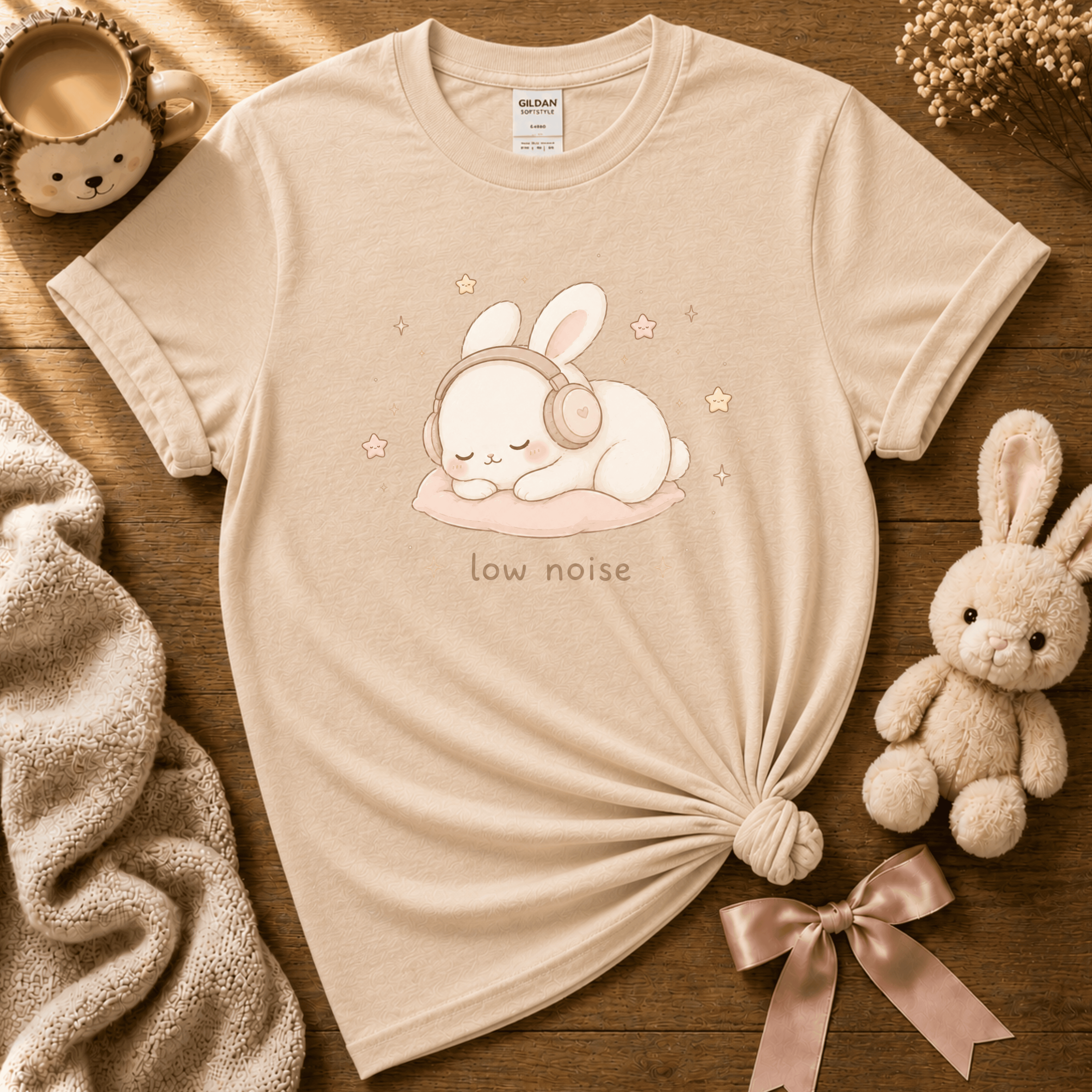 Low Noise cute animal graphic t-shirt cozy flat lay in natural.