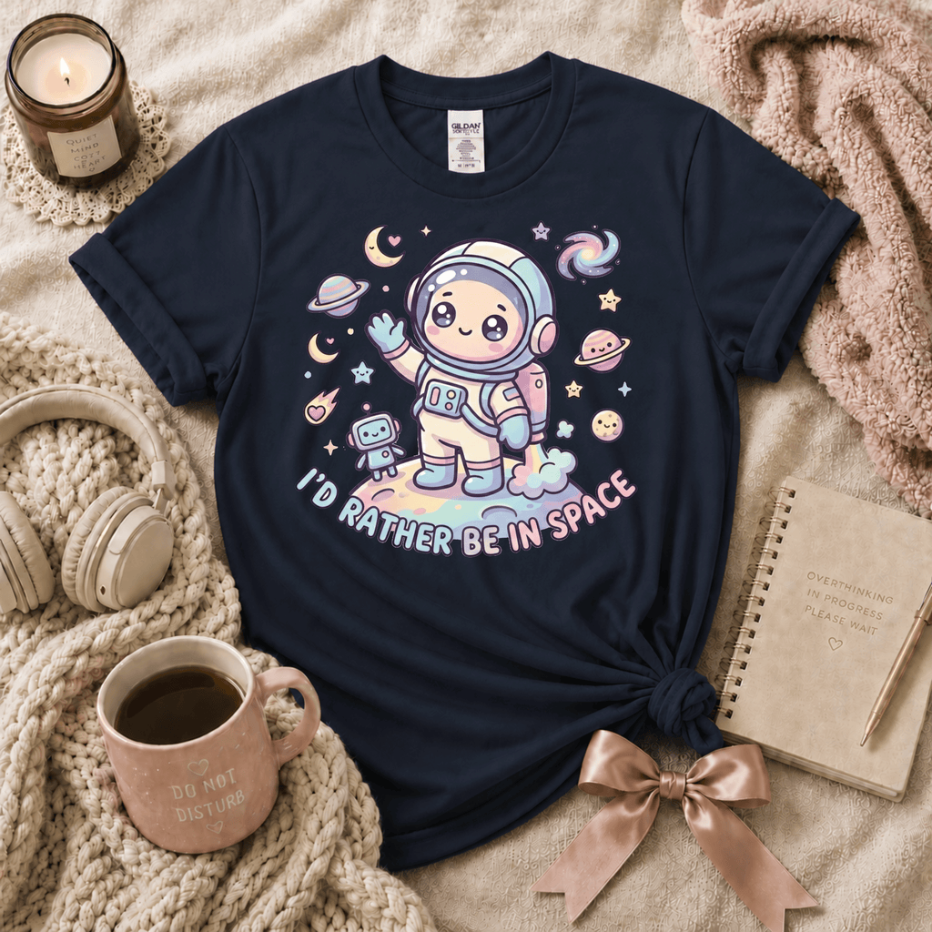 I'd Rather Be In Space On Moon | Funny Introvert Graphic T-Shirt