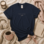 Low Noise introvert graphic t-shirt cozy flat lay in navy.