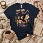 Not Anti Social introvert graphic t-shirt cozy flat lay in navy.