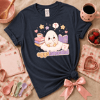Eggsistential Kawaii graphic t-shirt cozy flat lay in navy.