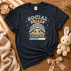 Social Skills cute animal graphic t-shirt cozy flat lay in navy.