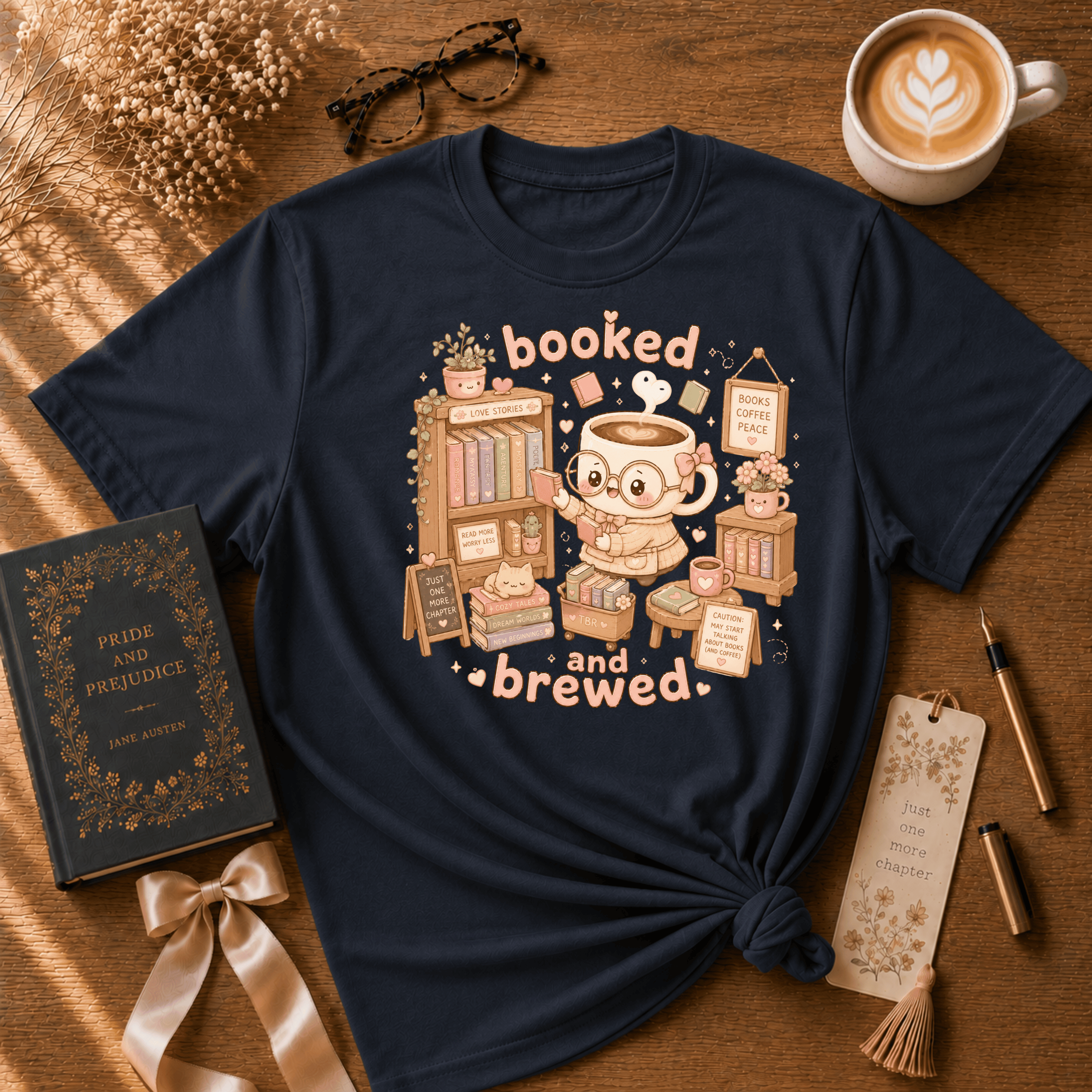 Booked and Brewed | Book Lover Graphic T-Shirt