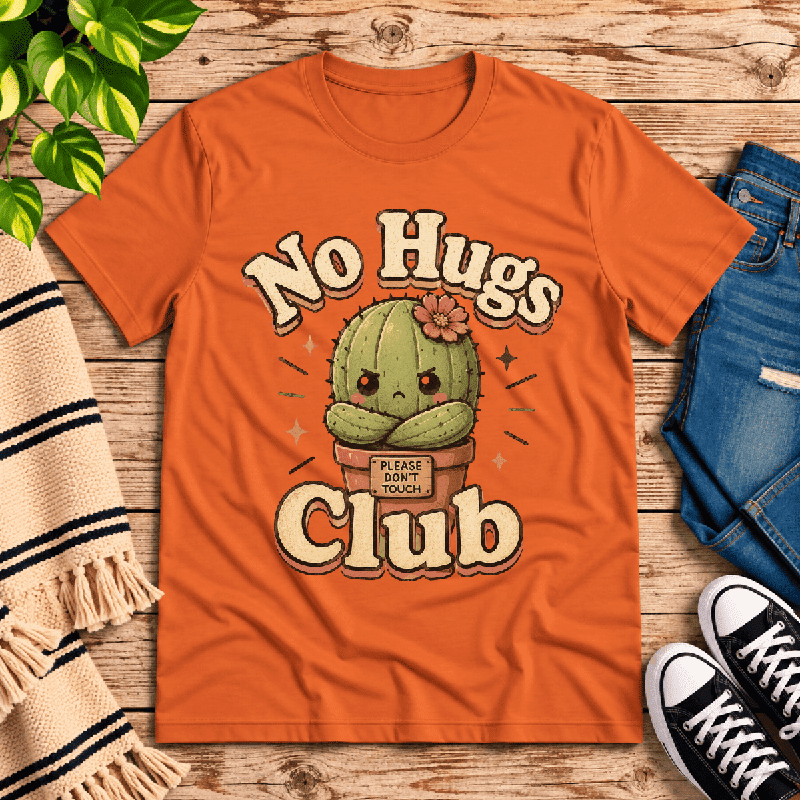 No Hugs Club Premium T-Shirt in burnt orange, flat lay