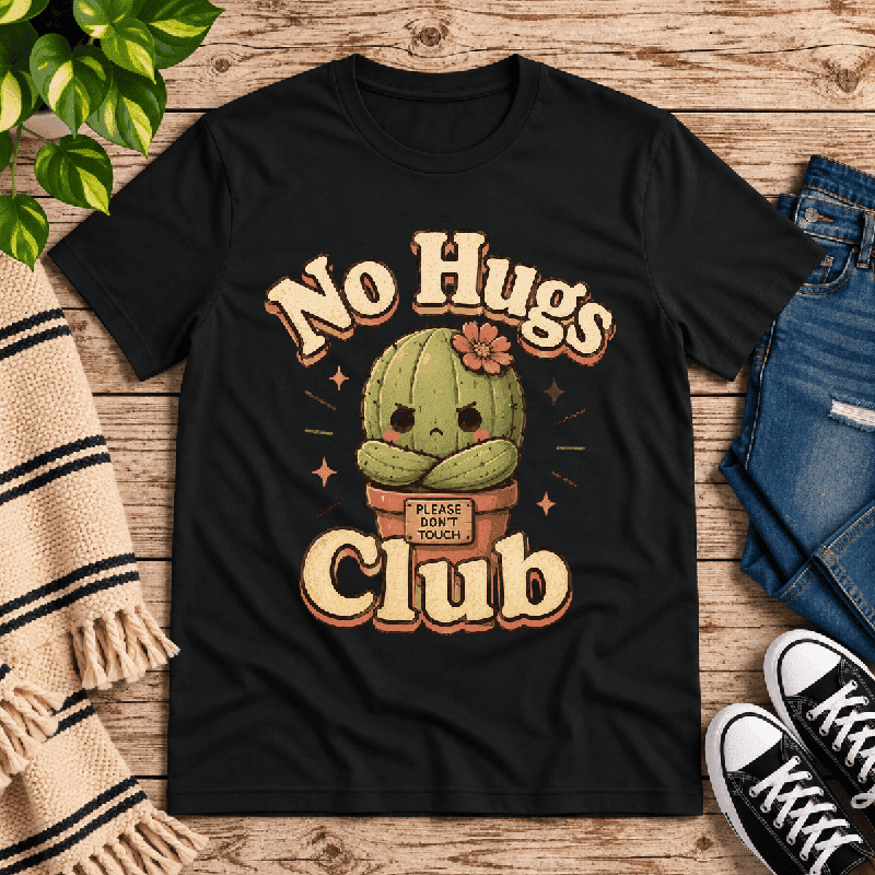 No Hugs Club Premium T-Shirt in vintage black, flat lay