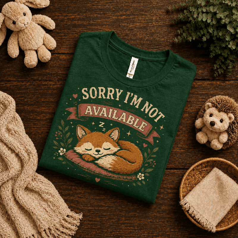 Not Available Premium T-Shirt in evergreen, folded close-up styled with plush toys