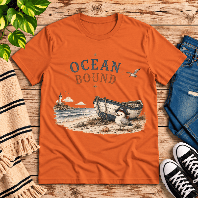 Ocean Bound Premium T-Shirt in burnt orange, flat lay