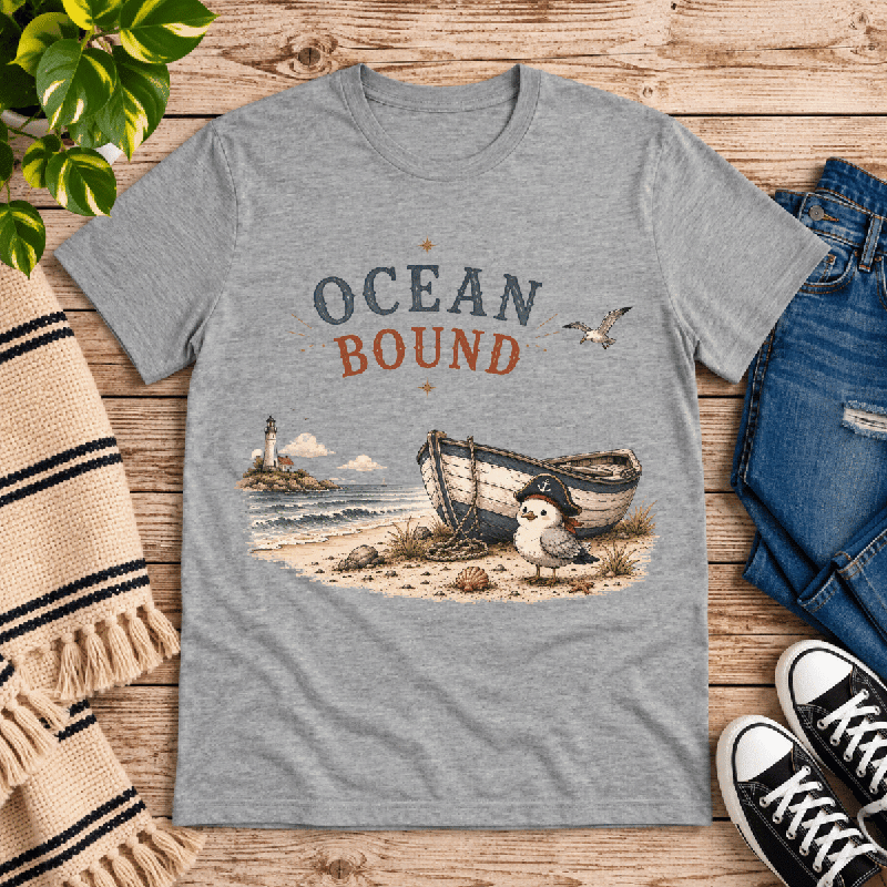 Ocean Bound Premium T-Shirt in athletic heather gray, flat lay