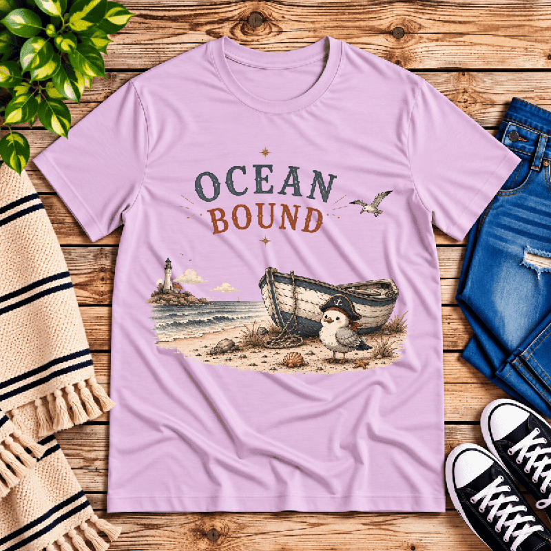 Ocean Bound Premium T-Shirt in lilac, flat lay