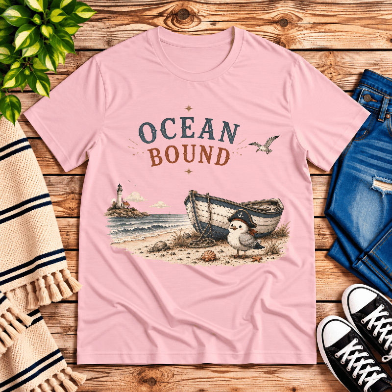 Ocean Bound Premium T-Shirt in pink, flat lay