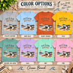 Ocean Bound Premium T-Shirt color chart: Athletic Heather, Baby Blue, Burnt Orange, Gold, Heather Sea Green, Lilac, Mint, Pink