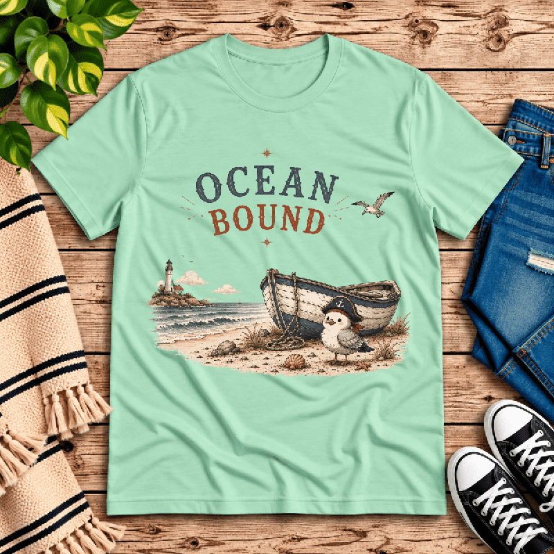 Ocean Bound Premium T-Shirt in mint, flat lay