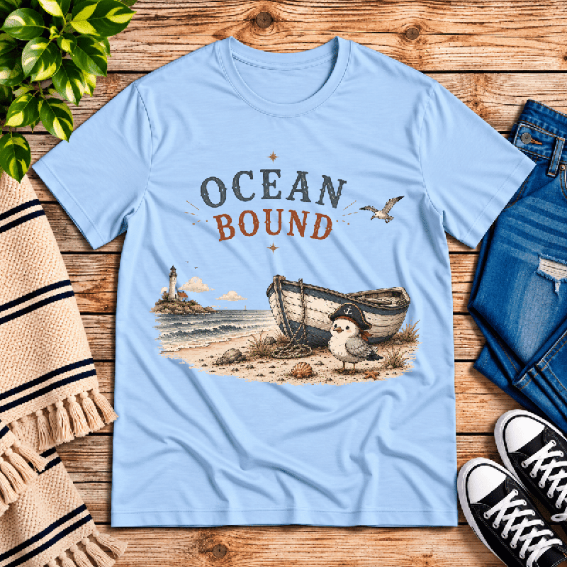 Ocean Bound Premium T-Shirt in baby blue, flat lay
