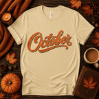 October Premium T-Shirt in natural, flat lay with autumn props