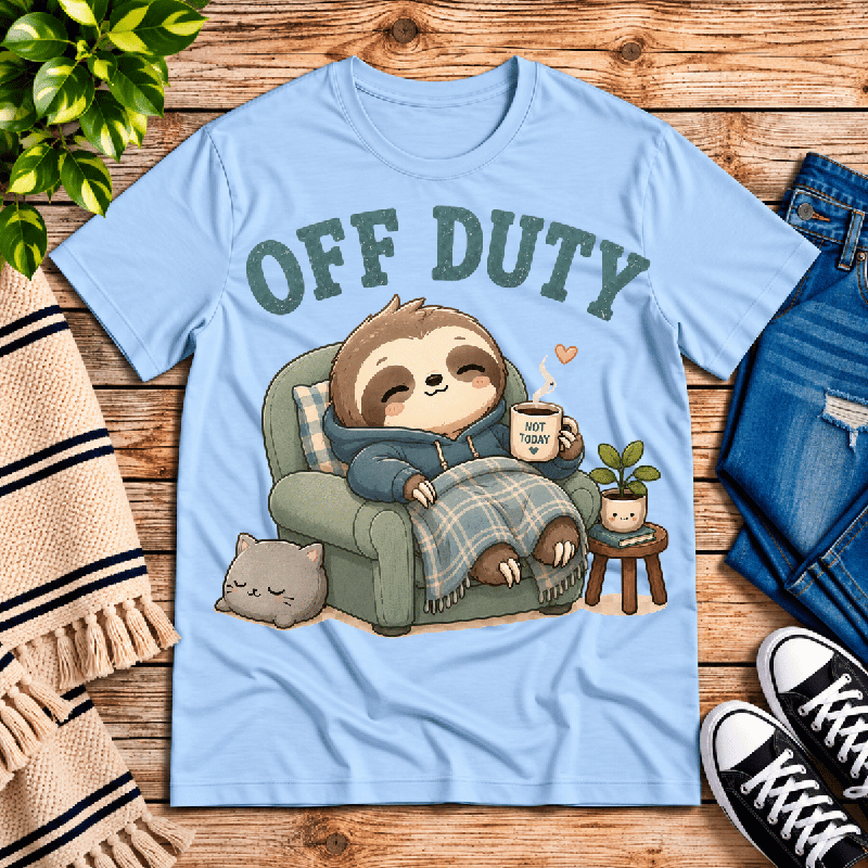 Off Duty Premium T-Shirt in baby blue, flat lay