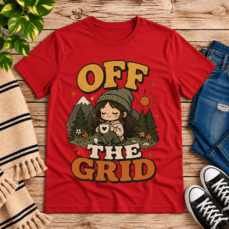 Off The Grid Nature Lover Premium T-Shirt in red, flat lay