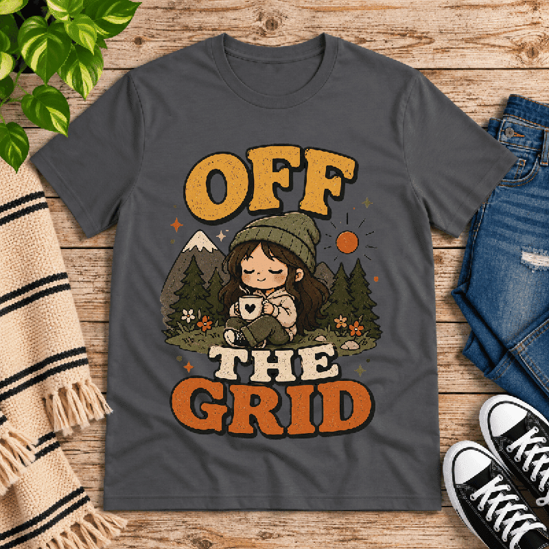 Off The Grid Nature Lover Premium T-Shirt in asphalt gray, flat lay